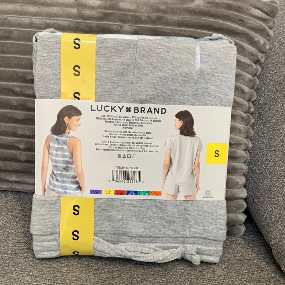 Lucky Brand 3-pc Short Sleep Set (Tank & S/Slv Top) Gray Women's Sz M-L XL NWT - Picture 4 of 12